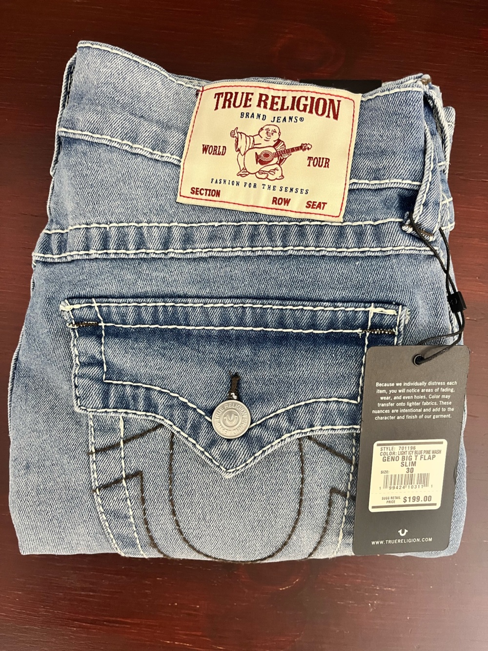 True Religion Jeans Billy SN Flap Bootcut Gold Stitch  Size 38x33.5 Blue 700881